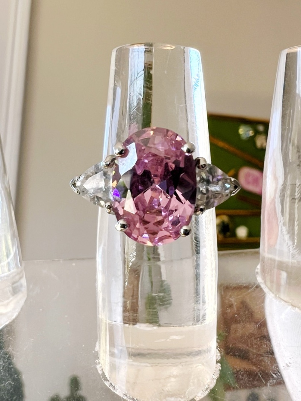 Pink CZ Ring Marked FAS 925 Size 7.5 - Picture 3 of 9